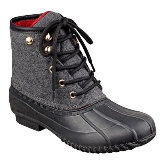 Tommy Hilfiger Roan Lace-Up Duck Boots Side-Zip Rubber Lined Gray Black 8M - Picture 1 of 11